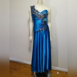 TONY BOWLS peacock inspired dress Blue Green Size 4
